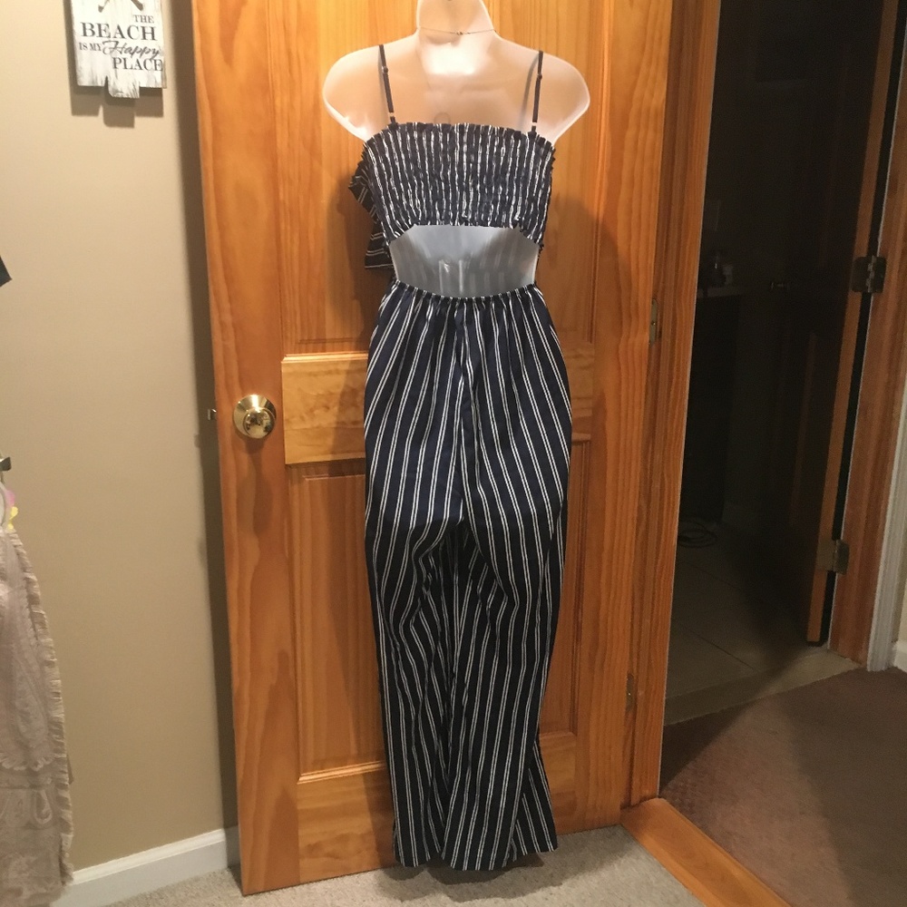 Striped Navy Jumpsuit - Picture 5 of 5